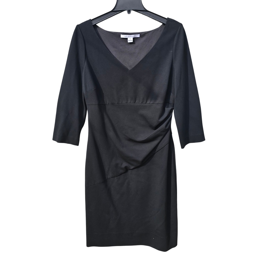 Diane von Furstenberg -744 Bevin Black Ruched V-Neck Sheath Dress Size 14 - Picture 3 of 11
